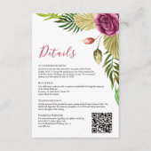 Carte de détails de mariage Boho Botanical Crimson (Devant)