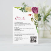 Carte de détails de mariage Boho Botanical Crimson (Debout devant)