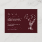 Carte de détails de mariage bordeaux floral élégan (Devant)
