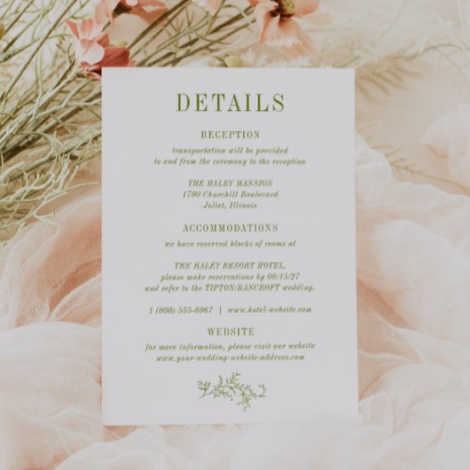 Carte de détails de mariage botanique ROWAN