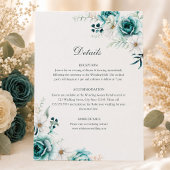 Carte de détails de mariage botanique sarcelle