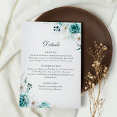 Carte de détails de mariage botanique sarcelle