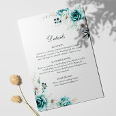 Carte de détails de mariage botanique sarcelle