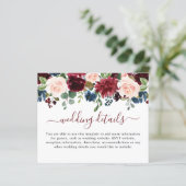 Carte de détails de mariage Burgundy Blue Blush (Debout devant)