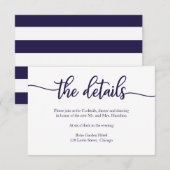 Carte de détails de mariage calligraphiée bleu mar (Devant / Derrière)