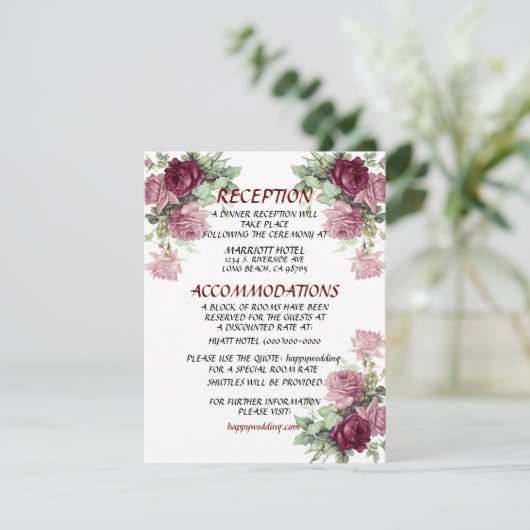 Carte de détails de mariage, carte d'information (Debout devant)