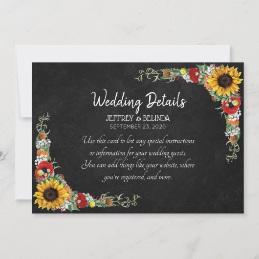 Carte de détails de mariage champêtre au tableau n (Devant)