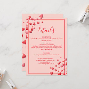 Carte de détails de mariage coeurs rouges