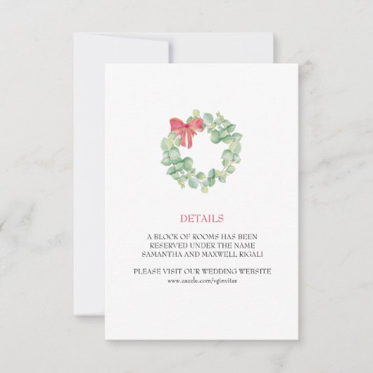 Carte de détails de mariage Couronne de Noël (Devant)