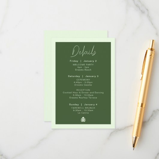 Carte de détails de mariage de destination (Devant/Arrière en situation)