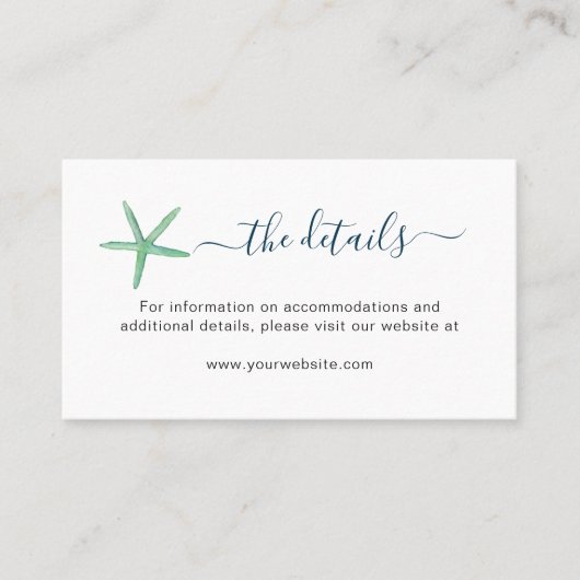 Carte de détails de mariage de la plage de l'étoil (Devant)