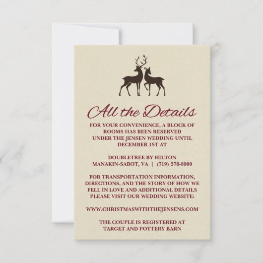 Carte de détails de mariage de Noël en pin rustiqu (Devant)