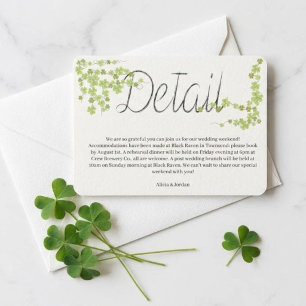 Carte de détails de mariage de trèfle vert Chanceu