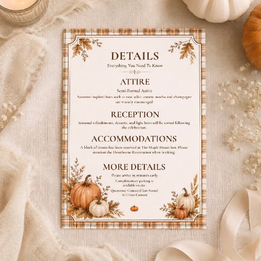 Carte de détails de mariage editable avec motif ca