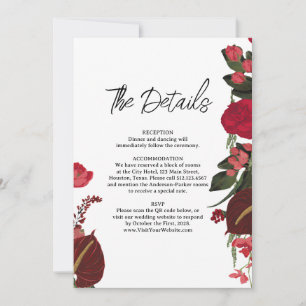 Carte de détails de mariage élégant romantique