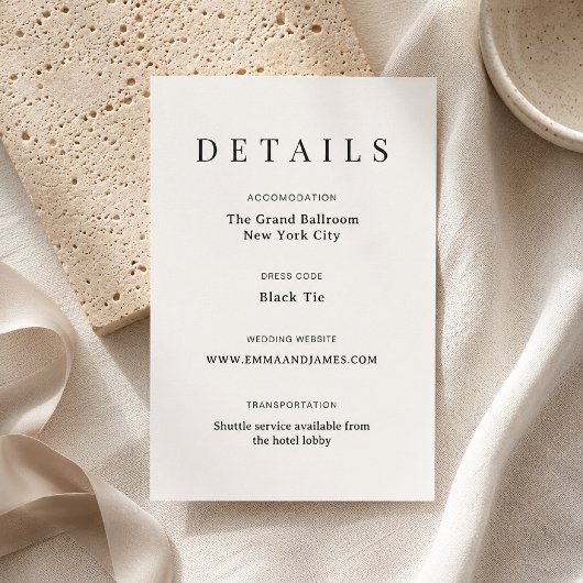 Carte de détails de mariage Elegant Script + Serif