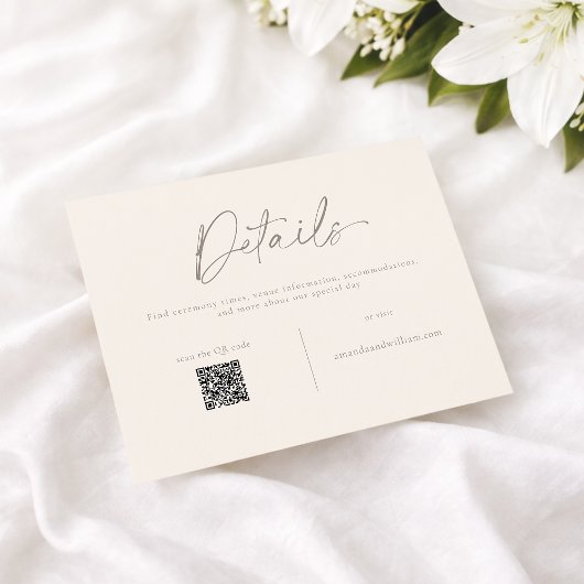Carte de détails de mariage élégante avec QR Code