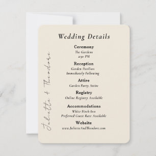 Carte de détails de mariage élégante en ivoire
