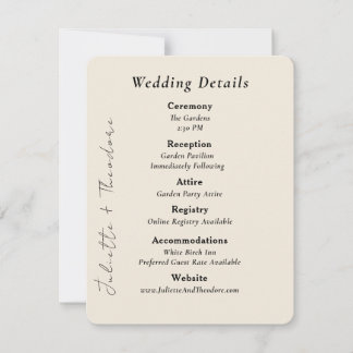 Carte de détails de mariage élégante en ivoire