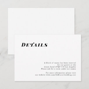 Carte de détails de mariage élégante minimaliste