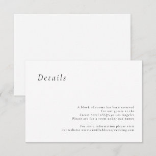 Carte de détails de mariage élégante minimaliste