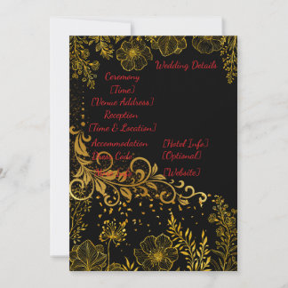 Carte de détails de mariage élégante noire et or |