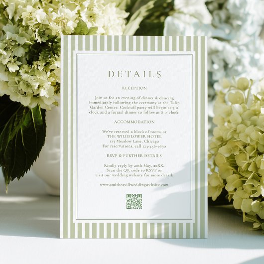 Carte de détails de mariage élégante vert olive