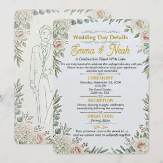 Carte de détails de mariage élégante vert sauge et