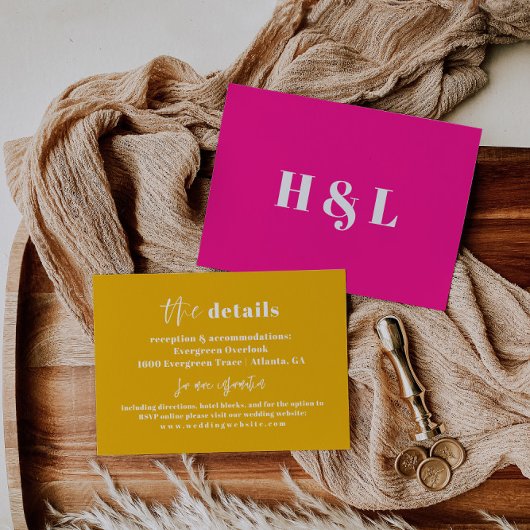 Carte de détails de Mariage en gras jaune unique