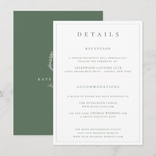 Carte de détails de mariage en monogramme Botanica (Devant / Derrière)