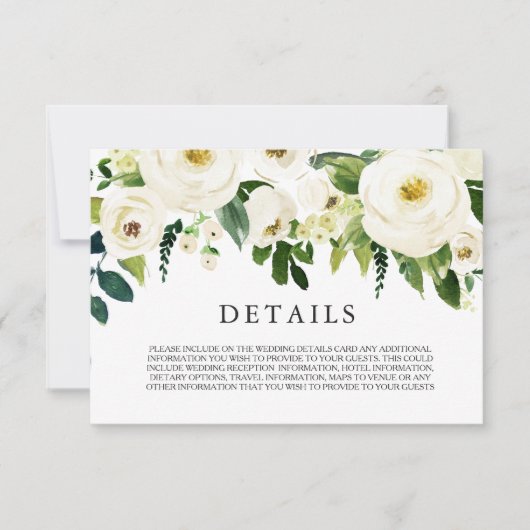 Carte de détails de mariage Fleurs blanches en fle (Devant)
