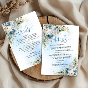 Carte de détails de mariage floral bleu poussiéreu