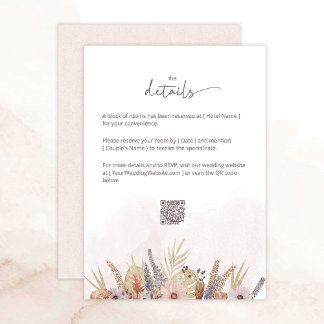 Carte de détails de mariage floral boho