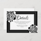 Carte de détails de Mariage Floral noir et blanc (Devant / Derrière)