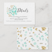 Carte de détails de mariage floral or et sarcelle (Devant / Derrière)