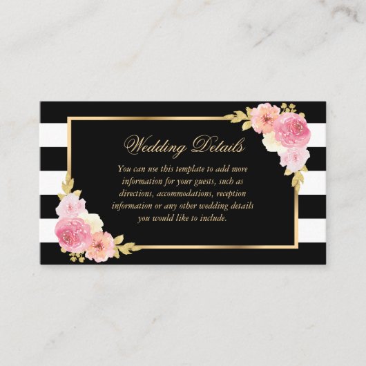 Carte de détails de mariage floral rose Blush Gold (Devant)