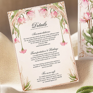Carte de détails de Mariage floral rose et or