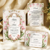 Carte de détails de Mariage floral rose et or