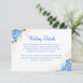 Carte de détails de mariage floral Roses bleues Or (Debout devant)