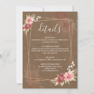 Carte de détails de mariage floral rustique