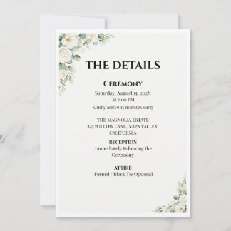 Carte de détails de mariage floral vert