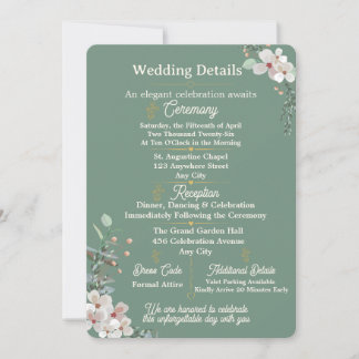 Carte de détails de mariage floral vert sauge édit