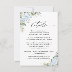 Carte de détails de mariage florale à l'hortensia