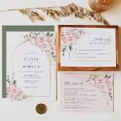 Carte de détails de mariage florale Rose rose