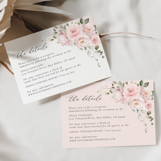 Carte de détails de mariage florale Rose rose