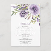 Carte de détails de mariage floraux Rose Violette (Devant)