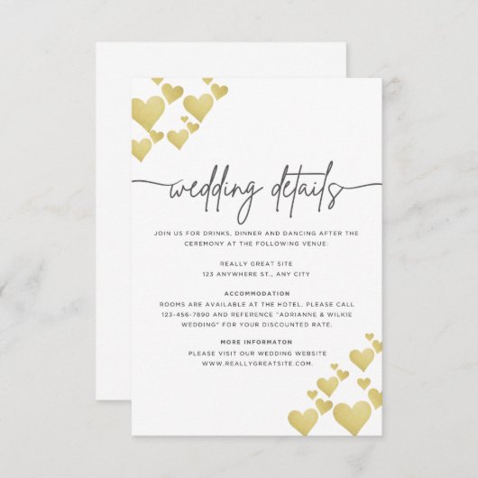 Carte de détails de mariage Golden Heartbeat (Devant / Derrière)