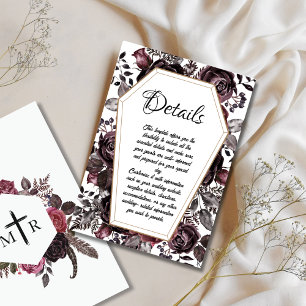 Carte de détails de mariage gothique en cercueil