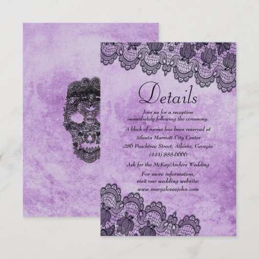 Carte de détails de mariage gothique violet à dent (Devant / Derrière)