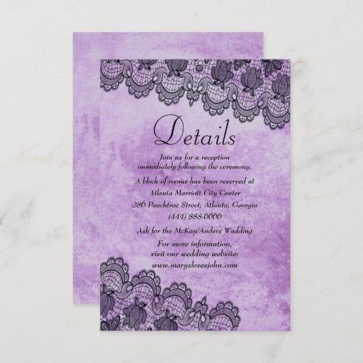 Carte de détails de mariage gothique violet Black (Devant / Derrière)
